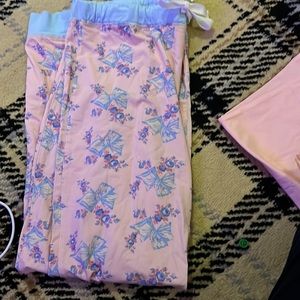 Love Shack Fancy x Morgan Lane pink floral pajama pants, medium, bows